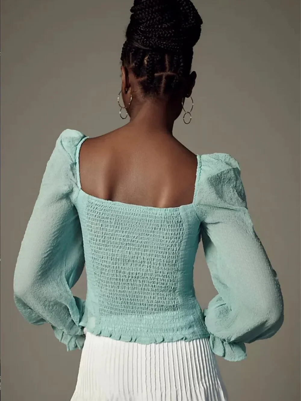 Anthropologie ASTR NWT Aqua Blue Sheer Ruched Blouse - Two Sizes Available